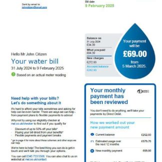 United Kingdom Northumbrian Water utility bill template in Word and PDF formats, version 2 download template file