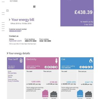 United Kingdom Npower utility bill template, fully editable in PSD format download template file