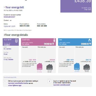 United Kingdom Npower utility bill template in Word and PDF format download template file