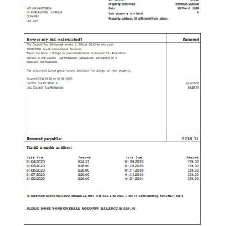 United Kingdom Oldham council tax bill template in Word and PDF format download template file