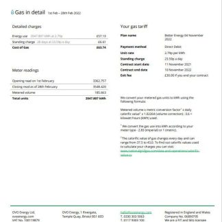 United Kingdom Ovo Energy utility bill, Word and PDF template download template file
