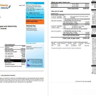 United Kingdom Sainsbury’s Energy (British Gas) bill, Word and PDF template, 3 pages 1 2 download template file