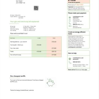 United Kingdom Scottish Power utility bill Word and PDF template scr download template file