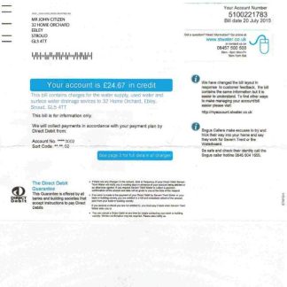 United Kingdom Severn Trent Water utility bill template, fully editable in PSD format download template file