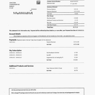 United Kingdom Sky utility bill template, fully editable in PSD format download template file