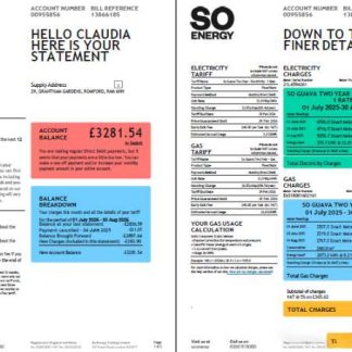 United Kingdom So Energy utility bill template in Word and PDF formats, 2 pages, version 2 download template file