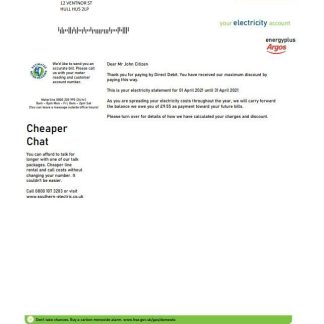 United Kingdom Southern Electric proof of address utility bill template in Word and PDF format download template file