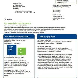 United Kingdom SSE Energy utility bill template in Word and PDF format, version 2 download template file