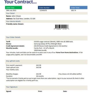 United Kingdom Tesco Mobile utility bill template in Word and PDF format download template file