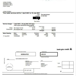 United Kingdom Thames Water utility bill template in Word and PDF format download template file