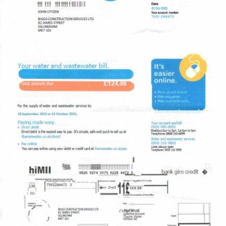 United Kingdom Thames Water utility bill template in Word and PDF formats, version 2 download template file