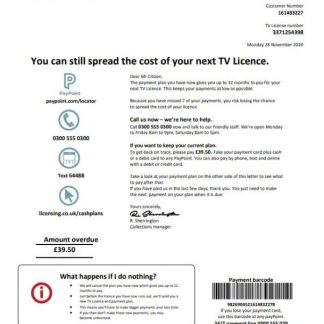 United Kingdom TV Licensing utility bill template in Word and PDF format download template file