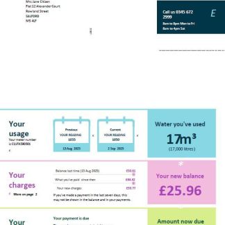 United Kingdom United Utilities utility bill template in Word and PDF formats download template file