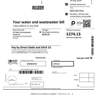 United Kingdom United Utilities water utility bill template in Word and PDF format download template file