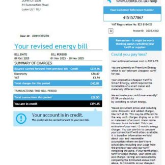 United Kingdom Utilita Energy utility bill template in Word and PDF formats download template file