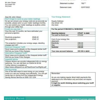 United Kingdom Utility Point utility bill template in Word and PDF format download template file