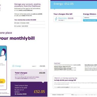 United Kingdom Utility Warehouse electricity utility bill template in Word and PDF format (6 pages) 1 2 download template file