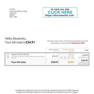UNITED KINGDOM VODAFONE utility bill Word and PDF template download template file