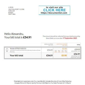 UNITED KINGDOM VODAFONE utility bill Word and PDF template, version 3 download template file