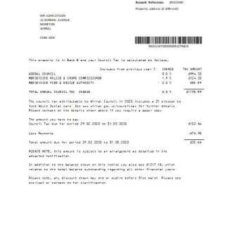 United Kingdom Wirral council tax bill template in Word and PDF format download template file