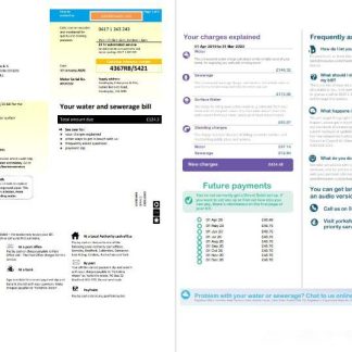 United Kingdom Yorkshire water utility bill template in Word and PDF format (2 pages) download template file