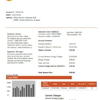 Uruguay TiendaSolar utility bill template in Word and PDF format download template file