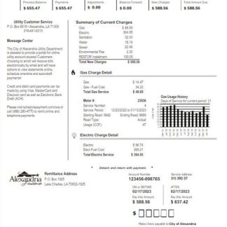 USA ALEXANDRIA utility bill Word and PDF template download template file