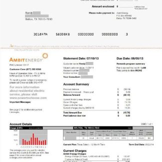 USA AMBIT ENERGY utility bill Word and PDF template download template file