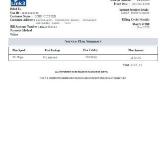 Bangladesh Link3 Technologies LTD utlity bill template in Word and PDF formats download template file