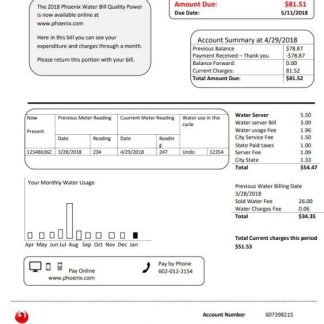 USA Arizona City of Phoenix utility bill template in Word and PDF format download template file