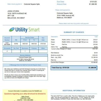 USA Arizona Utility Smart utility bill template in Word and PDF format (.doc and .pdf) download template file