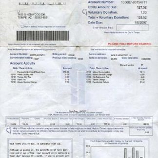 USA Arizona water utility bill 2 pages 1 in PSD format download template file