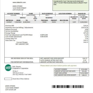 USA Arkansas C & L Electric Cooperative Corporation utility bill template in Word and PDF format download template file