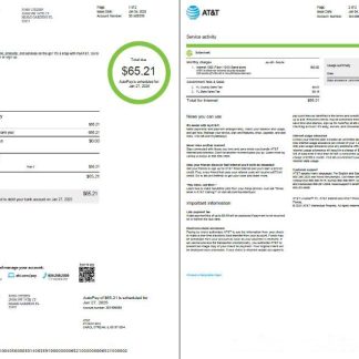 USA AT&T utility bill template in Word and PDF formats, 2 pages, version 2 download template file