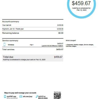 USA AT&T utility bill template in Word and PDF formats, version 3 download template file