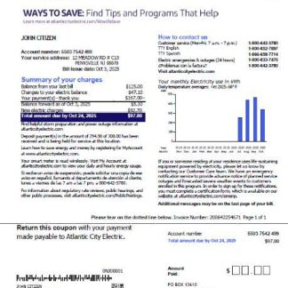 USA Atlantic City Electric utility bill template in Word and PDF formats download template file