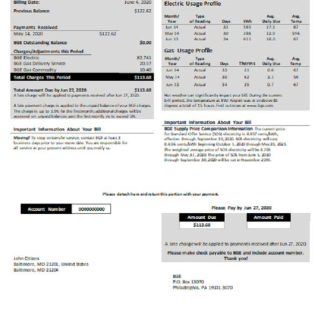 USA BGE gas and electric utility bill download template file