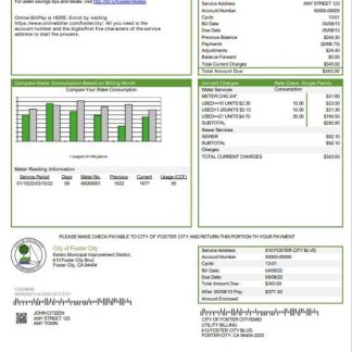 USA California City of Foster City utility bill template in Word and PDF format download template file