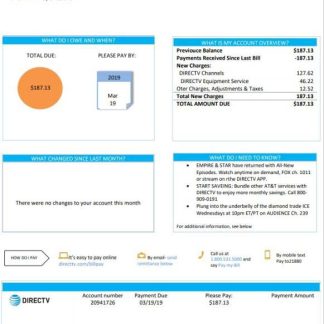 USA California Directv utility bill template in Word and PDF format, good for address prove download template file