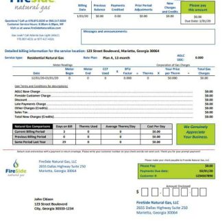 USA California FireSide natural gas utility bill template in Word and PDF format download template file