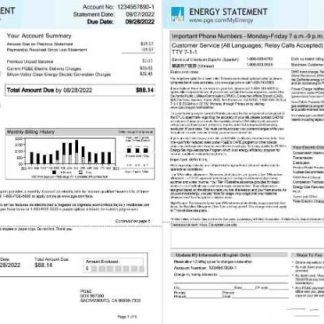 USA California PG&E (Pacific Gas and Electric Company) utility bill, Word and PDF template, 6 pages 1 2 download template file