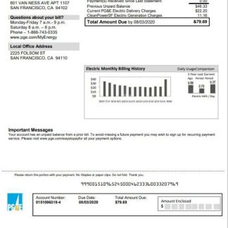 USA California PG&E electricity utility bill template in Word and PDF format download template file