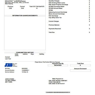 USA California San Jose Water utility bill template in Word and PDF format download template file