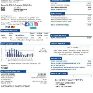 USA California West Valley Water District utility bill template in Word and PDF format download template file