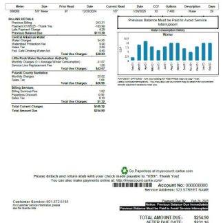 USA CARKW utility bill template in Worrd and PDF formats download template file