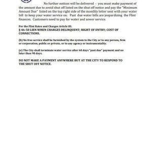 USA City of Flint Michigan water utility bill shutoff notice, Word and PDF template, version 2 download template file