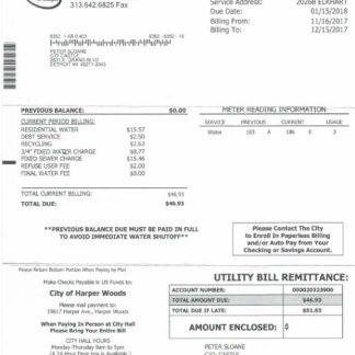 USA CITY OF HARPER WOODS utility bill Word and PDF template download template file