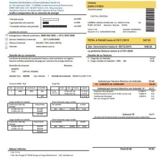Argentina Edenor easy to fill utility bill template in Word (.doc) and PDF (.pdf) format download template file