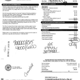 USA CITY OF JACKSON utility bill Word and PDF template download template file