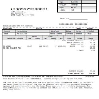 USA City of Lake Wales utility bill template in Word and PDF formats download template file